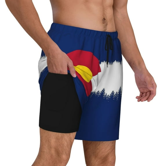 Mens Swim Trunks Colorado Snow Mountain Quick Dry Board Shorts with Compression Liner