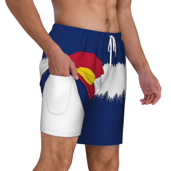 Mens Swim Trunks Colorado Snow Mountain Quick Dry Board Shorts with Compression Liner