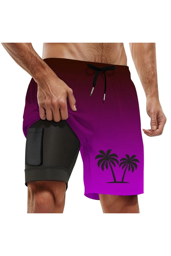 Mens Swim Trunks with Compression Liner Short Stretchy Quick Dry Baggy Elastic Drawstring Waist Mens Board Shorts Tie-Dye Comfy Compression Liner Swimwear,Dark ,XXL