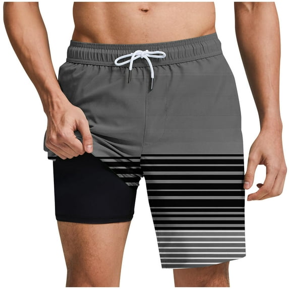 Mens Swim Trunks Compression Pocket Inseam Short Quick Dry Swimming Shorts Swimwear 2 in 1 Beach Board Short