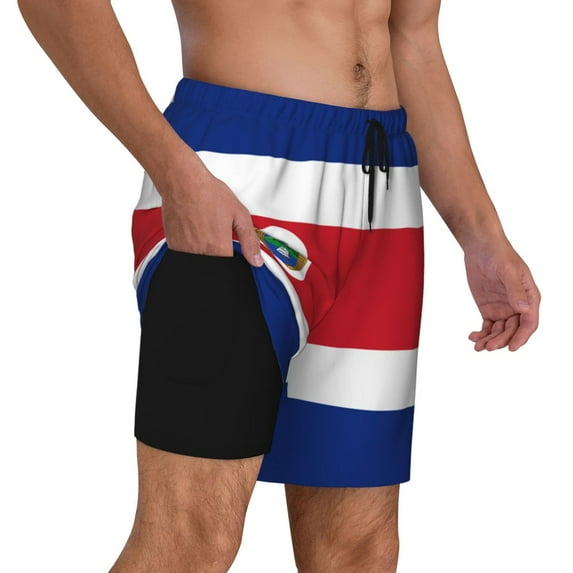 Mens Swim Trunks Costa Rica Flag Polyester Flag Quick Dry Board Shorts with Compression Liner