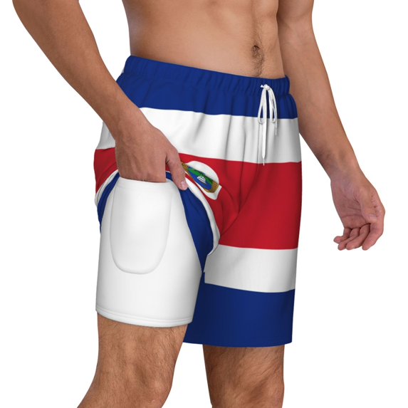 Mens Swim Trunks Costa Rica Flag Polyester Flag Quick Dry Board Shorts with Compression Liner