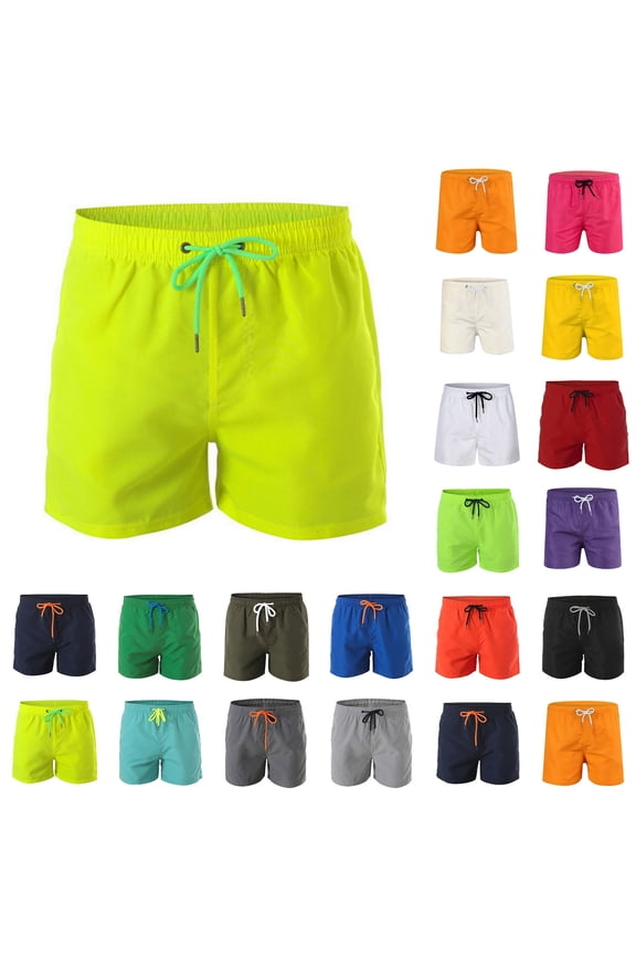 Mens Swim Trunks Drawstring Breathable Beach Shorts Athletic Casual Loose Fit Swimwear Bottoms Green XL