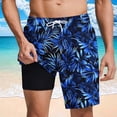thumbnail image 1 of Mens Swim Trunks Drawstring Elastic Waist Quick Dry Short Pants Casual Stretch Liner Beach Shorts for Swimming Surf Dark Blue S, 1 of 6