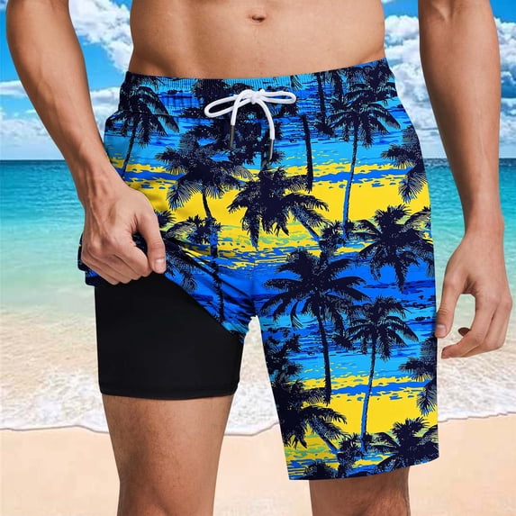 Mens Swim Trunks Drawstring Elastic Waist Quick Dry Short Pants Casual Stretch Liner Beach Shorts for Swimming Surf Yellow M