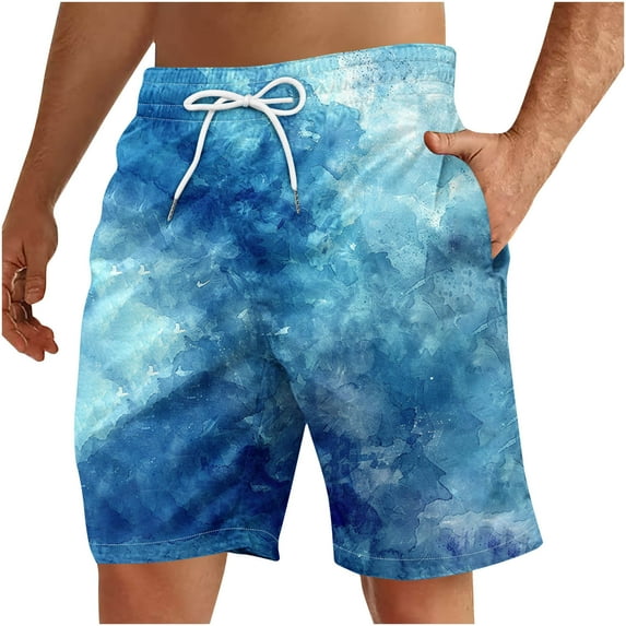 XUNKUSGA Mens Swim Trunks Drawstring Hawaiian Bathing Lining Suit Printed Swimsuits with Pockets Beach Shorts Vacation