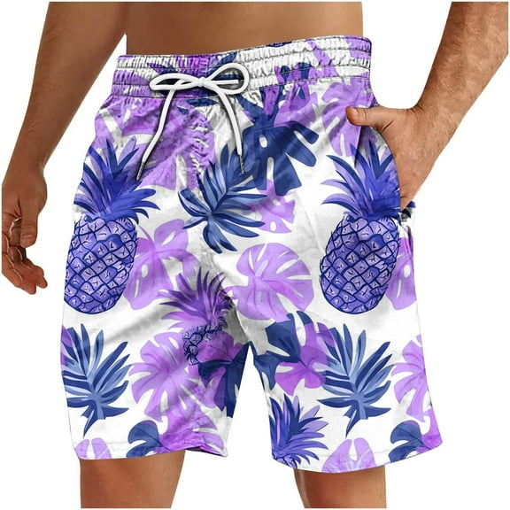 Mens Swim Trunks Fashion Vacation Plus Size Beach Printed Pants Casual Sports Drawstring Shorts Summer Shorts Clearance with Pockets (S-5XL)