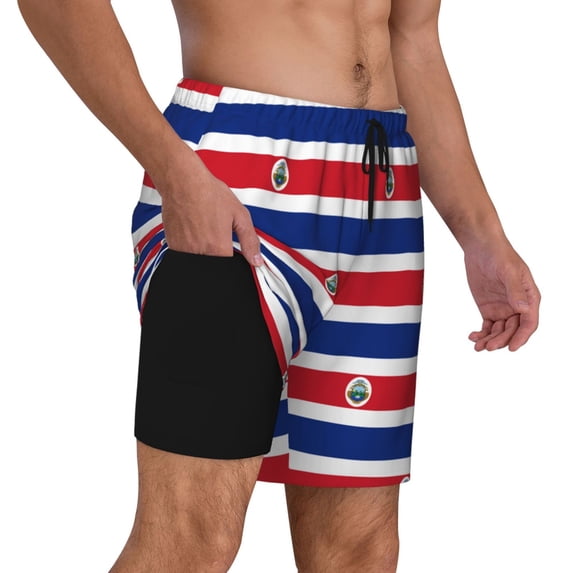 Mens Swim Trunks Flag Of Costa Rica Quick Dry Board Shorts with Compression Liner