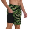 thumbnail image 1 of Mens Swim Trunks Green Camouflage Quick Dry Board Shorts with Compression Liner, 1 of 6