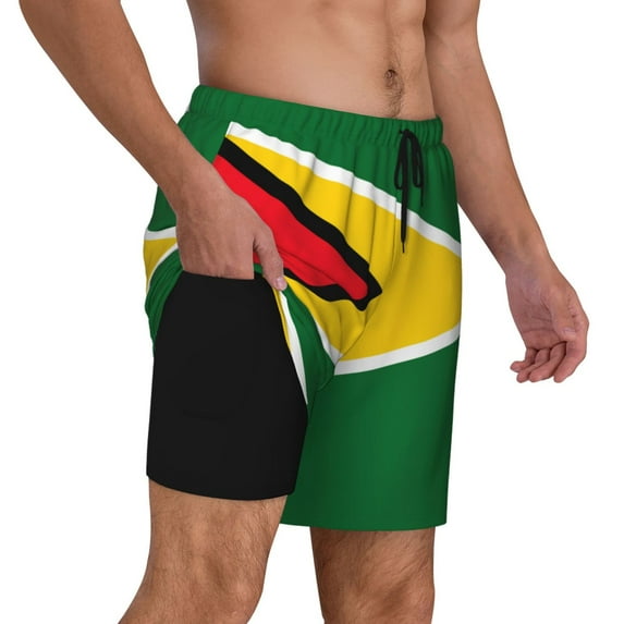 Mens Swim Trunks Guyana Flag Quick Dry Board Shorts with Compression Liner