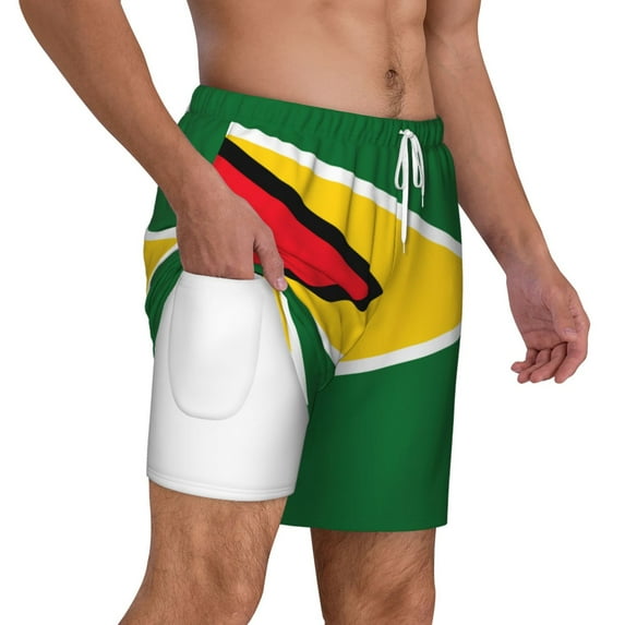Mens Swim Trunks Guyana Flag Quick Dry Board Shorts with Compression Liner
