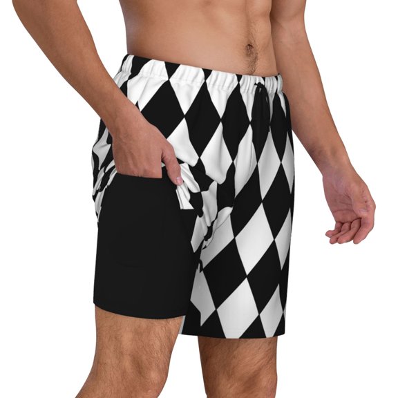 Mens Swim Trunks Harlequin Quick Dry Board Shorts with Compression Liner