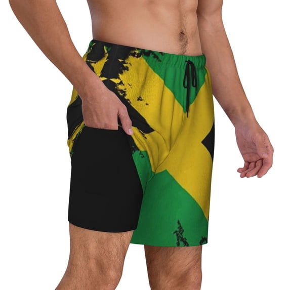 Mens Swim Trunks Jamaica Flag Jamaican Quick Dry Board Shorts with Compression Liner