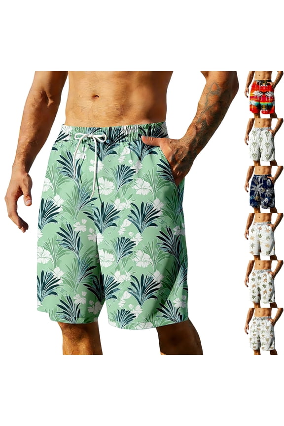 Mens Swim Trunks Men's Breathable Summer Hawaiian Swim Shorts Resort Print Casual Crop Pants Quick-Dry Beach Bathing Suit Vacation Travel Swim Trunks for Pool Spring Purple XL