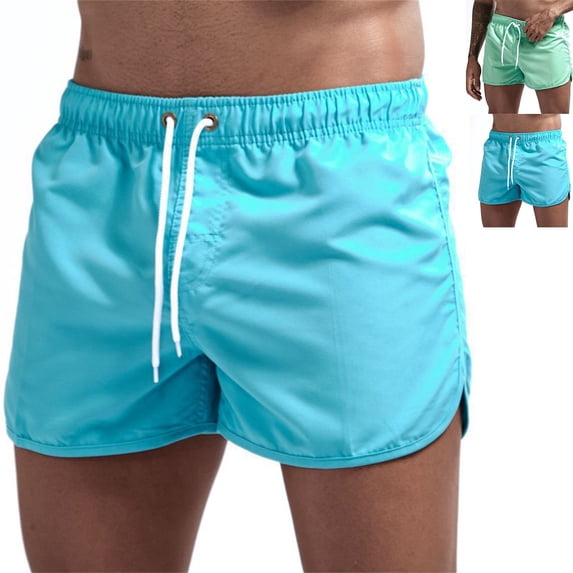 Mens Swim Trunks Men's Casual Beach Board Shorts Sports Quick-Dry Swim Trunks with Drawstring Elastic Waist Summer Surfing Bathing Suit Crop Pants for Pool Vacation Light Blue L