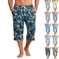 thumbnail image 1 of Mens Swim Trunks Men's Casual Hawaiian Print Drawstring Cropped Capri Pants Resort Print Swim Trunks with Elastic Waist Summer Beach Shorts for Vacation Spring Travel Turquoise 2XL, 1 of 9