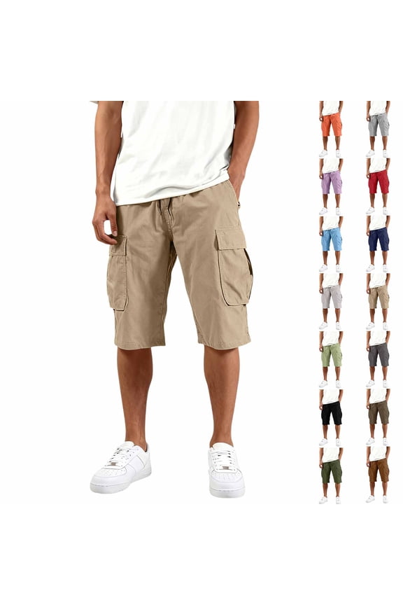 Mens Swim Trunks Men's Casual Workwear Multi-Pocket Drawstring Cargo Shorts Tactical Utility Crop Pants with Elastic Waist Summer Outdoor Hiking Fishing Shorts Gray M