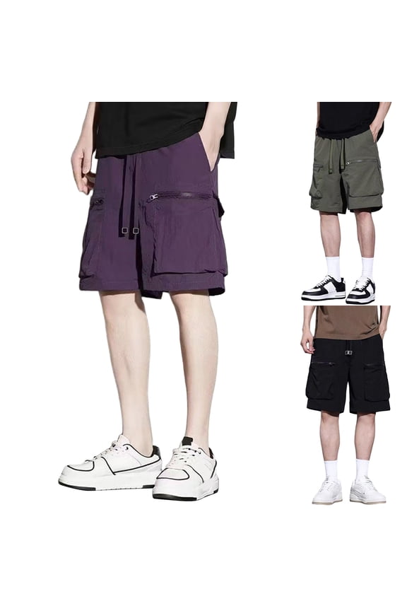 Mens Swim Trunks Men's Multi-Pocket Cargo Shorts Casual Loose Fit Crop Pants with Elastic Waist Summer Outdoor Work Leisure Shorts for Daily Wear Travel Hiking Green L