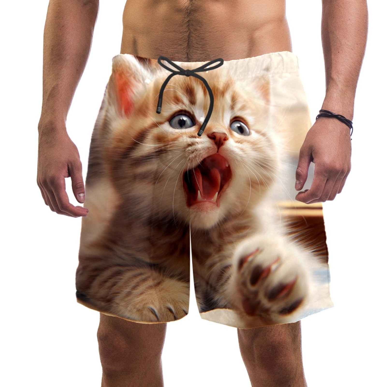 Mens Swim Trunks Men s Polyester Shorts Casual Elastic Waist Drawstring Summer Beach Shorts Animal Cat Cute Kitten XXL