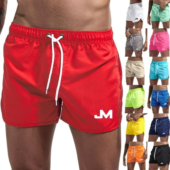 Mens Swim Trunks Men's Solid Color Casual Beach Board Shorts Sports Quick-Dry Swim Trunks with Drawstring Summer Surfing Bathing Suit Crop Pants for Swimming Travel Khaki XL