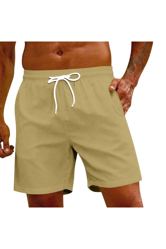 Mens Swim Trunks – Mens Swim Shorts with Elastic Waist Light Brown 3XL