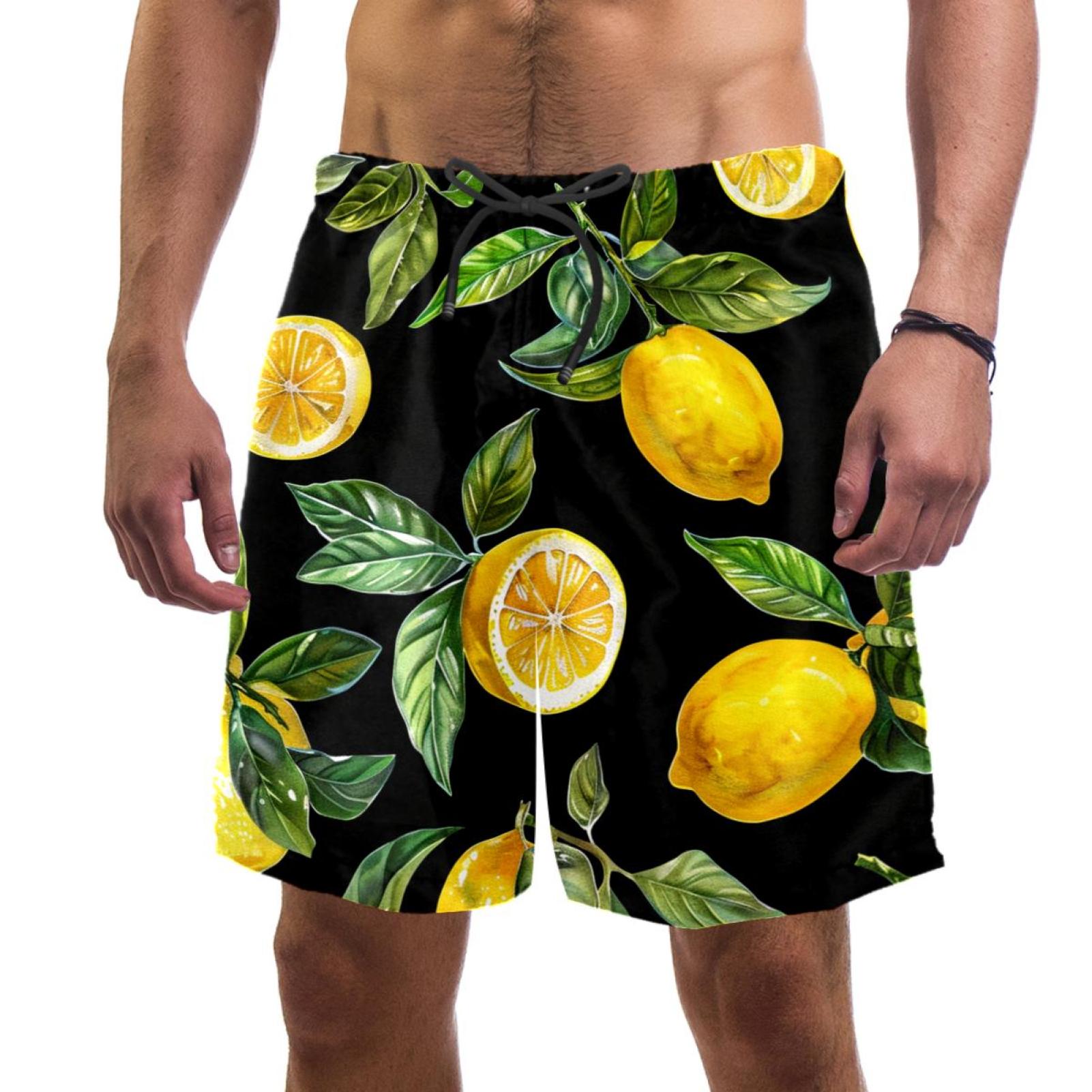 Mens Swim Trunks, Mens Swimming Trunks, Swimming Shorts for Men, Lemon