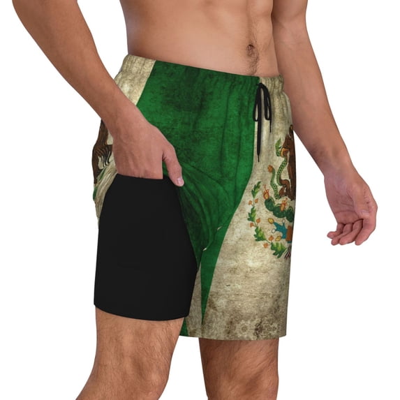 Mens Swim Trunks Mexico Quick Dry Board Shorts with Compression Liner