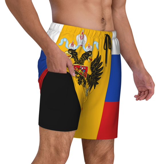 Mens Swim Trunks New Russian Flag Quick Dry Board Shorts with Compression Liner