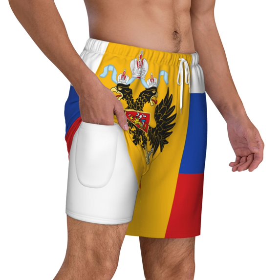 Mens Swim Trunks New Russian Flag Quick Dry Board Shorts with Compression Liner
