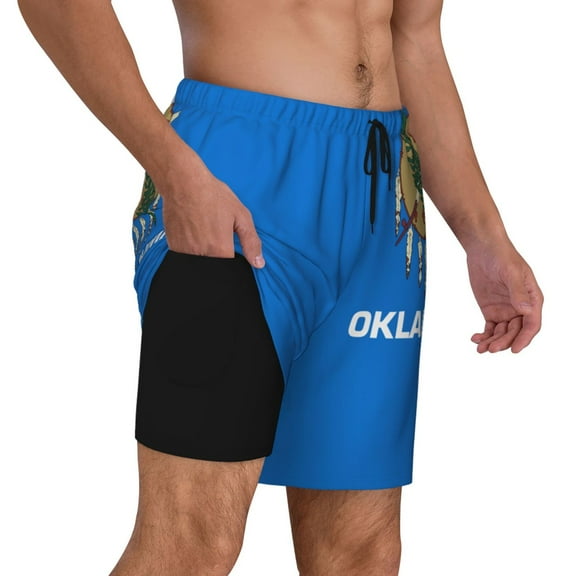 Mens Swim Trunks Oklahoma Flag Quick Dry Board Shorts with Compression Liner