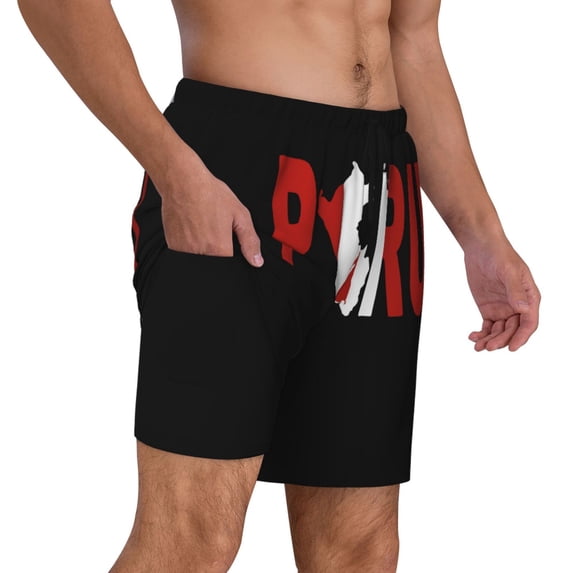 Mens Swim Trunks Peru Peruvian Flag Quick Dry Swim Beach Shorts with Compression Liner