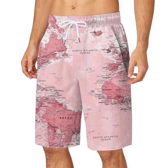 Mens Swim Trunks Plus Size Pocket Drawstring Loose Casual Straight Beach Vacation Essentials,Pink,L
