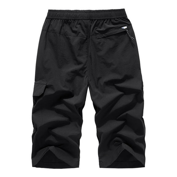 Mens Swim Trunks Plus Thin Summer Casual Sports Calf-Length Fast-Drying Size Mens Board Shorts Swimwear Black L