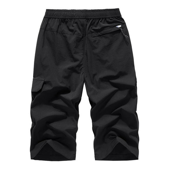 Mens Swim Trunks Plus Thin Summer Casual Sports Calf-Length Fast-Drying Size Mens Board Shorts Swimwear Black L
