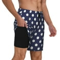thumbnail image 1 of Mens Swim Trunks Polka Dot Navy Pattern Quick Dry Board Shorts with Compression Liner, 1 of 6