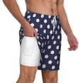 thumbnail image 1 of Mens Swim Trunks Polka Dot Navy Pattern Quick Dry Board Shorts with Compression Liner, 1 of 6