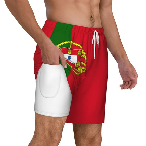 Mens Swim Trunks Portugal Flag Quick Dry Board Shorts with Compression Liner