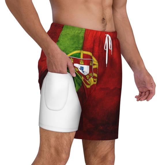 Mens Swim Trunks Portugal Portuguese Flag Quick Dry Board Shorts with Compression Liner