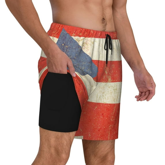 Mens Swim Trunks Puerto-Rico-Flag Quick Dry Board Shorts with Compression Liner