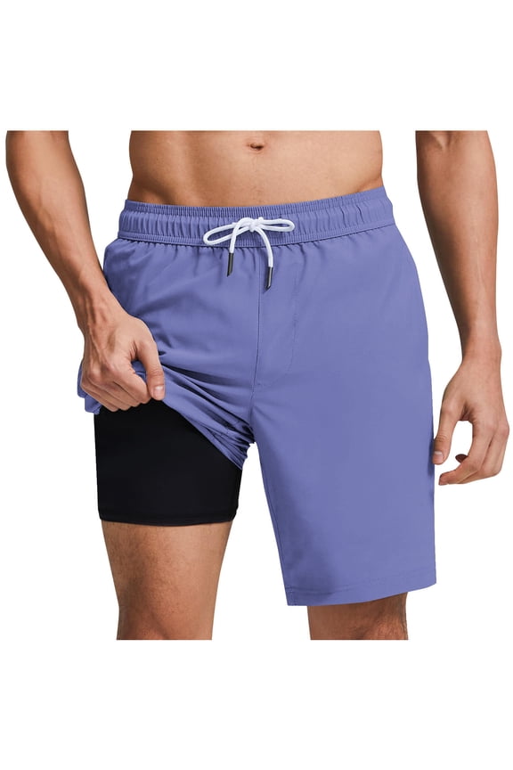 Mens Swim Trunks Quick Dry Bathing Suit 9 inch Inseam Board Shorts with Compression Liner and Zipper Pocket
