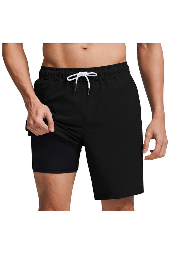 Mens Swim Trunks Quick Dry Bathing Suit 9 inch Inseam Board Shorts with Compression Liner and Zipper Pocket