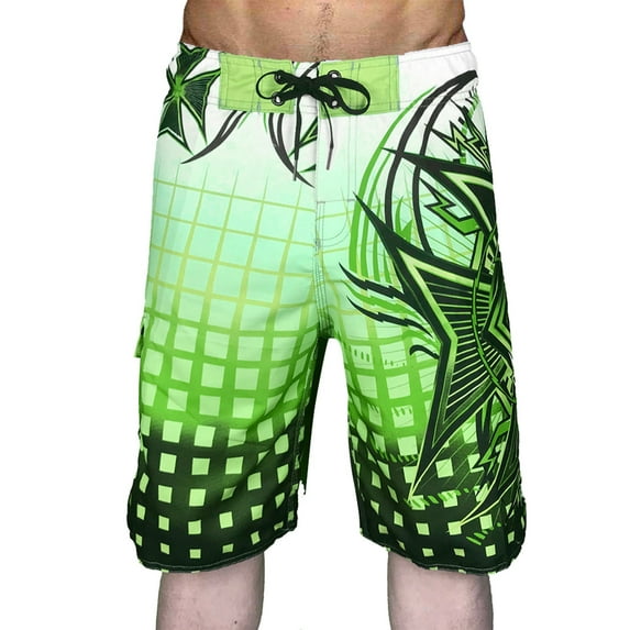Mens Swim Trunks Quick Dry Bathing Suit Bathing Swimsuits Board Shorts with Pockets Blue & Green Leaves Print No Mesh Liner Bathing Suit