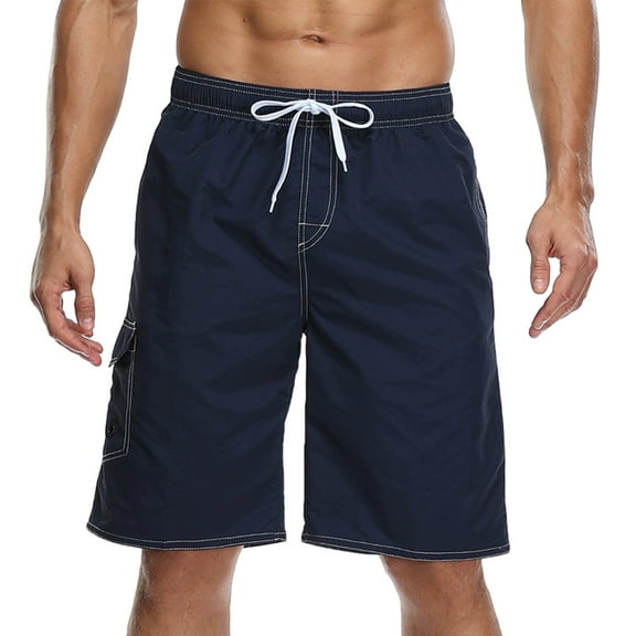 Mens Swim Trunks Quick Dry Summer Beach Shorts Board Shorts with Pockets - Dark blue