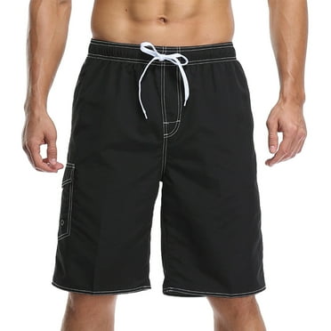 Mens Swim Trunks Quick Dry Summer Beach Shorts Board Shorts with Pockets - black