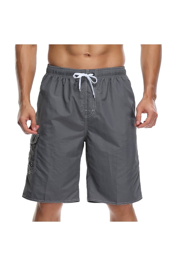 Mens Swim Trunks Quick Dry Summer Beach Shorts Board Shorts with Pockets - gray