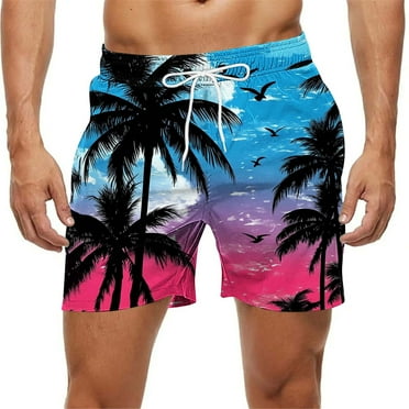 Mens Swim Trunks Quick Dry Swim Shorts Hawaiian Palm Tree Print Summer Beach Shorts Big and Tall Elastic Waist Bathing Suit Swimwear