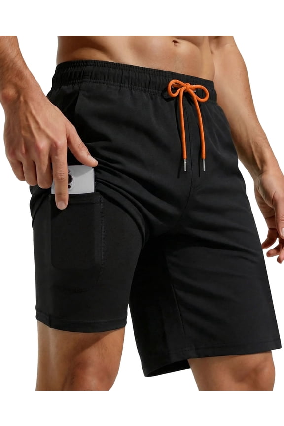 Mens Swim Trunks 9" with 2 in 1 Compression Breathable Liner Zipper Pockets Quick Dry Swim Bathing Suit Summer Beach Shorts, Size S-2XL