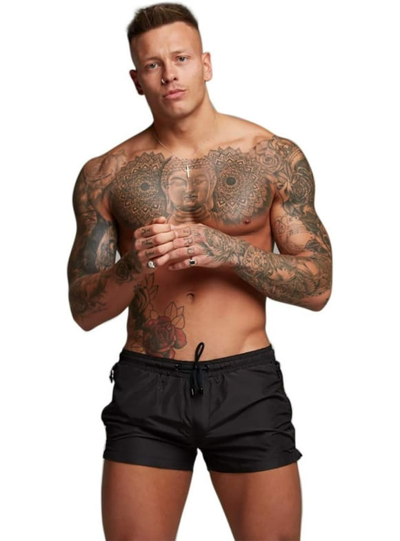 Mens Swim Trunks Quick Dry Swimwear Zipper Pockets, Swim Shorts with Mesh Lining, Black