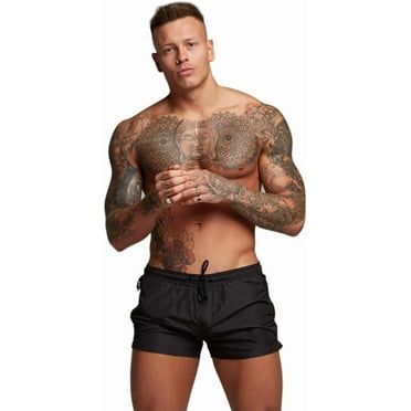 Mens Swim Trunks Quick Dry Swimwear Zipper Pockets, Swim Shorts with Mesh Lining, Black