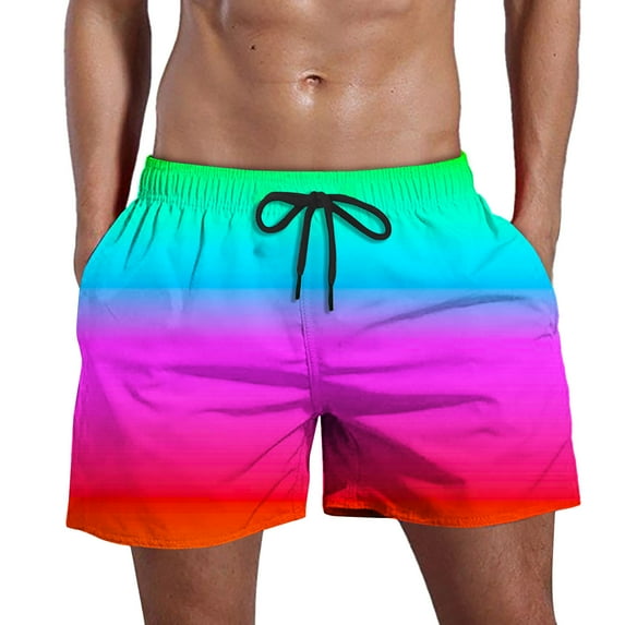Mens Swim Trunks Rainbow Seven Color Rendering Print Shorts with Mesh Lining Swimwear Bathing Suits 5 Inch Pants, 5X-Large, Pink